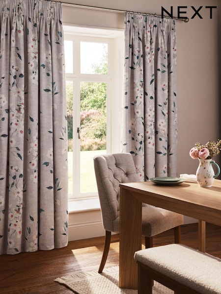 Floral Linen Blend Pencil Pleat Curtains (AU0903) | R$ 735 - R$ 1.520
