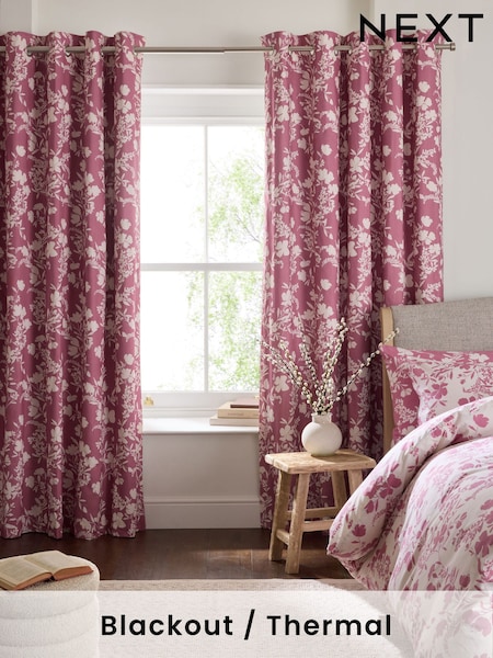 Pink Berry Floral Print Eyelet Curtains (AU0904) | €66 - €145