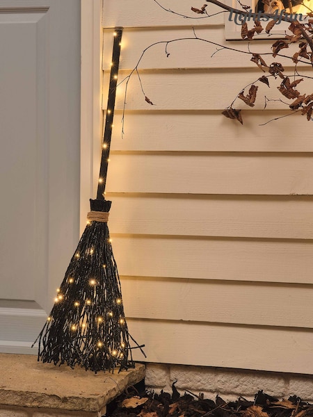 Lights4fun Witches Broom With Micro Led Halloween Decoration
