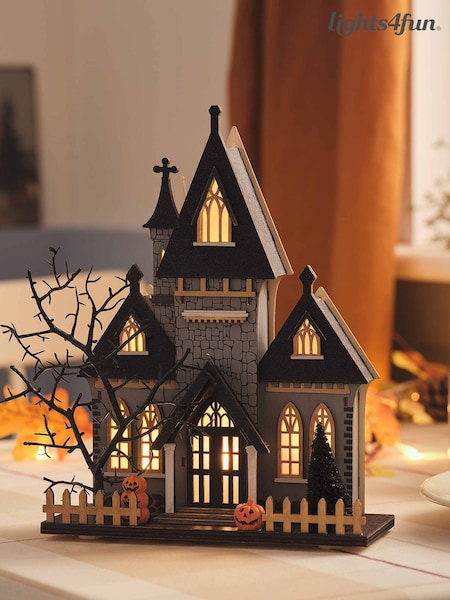 Lights4fun Halloween Led Wooden Haunted House Decoration