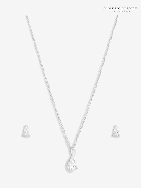 Simply Silver Tone 925 Polished and Cubic Zirconia Gift Boxed Peardrop Set (AU0971) | €47