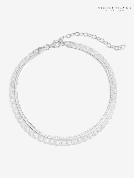 Simply Silver Tone 925 Polished Textured Double Chain Bracelet (AU0973) | 42 €