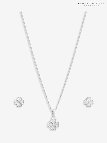 Simply Silver Tone 925 Cubic Zirconia Gift Boxed Clover Set (AU0975) | R$ 295