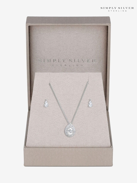 Simply Silver Tone 925 Cubic Zirconia Pave Gift Boxed Pear Set (AU0997) | €47