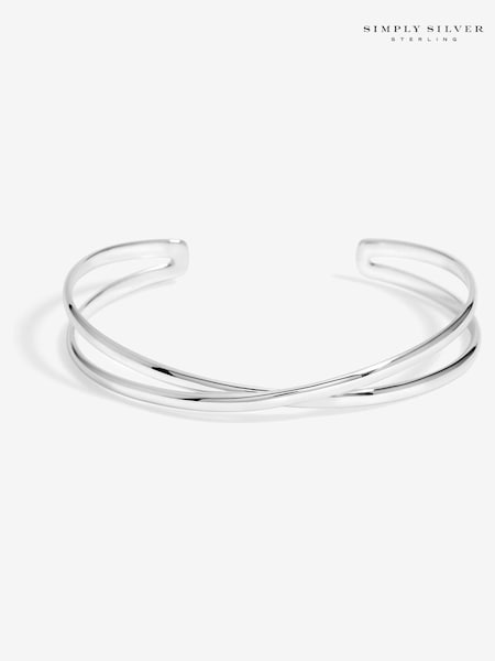 Simply Silver Tone 925 Polished Open Cross-Over Cuffs (AU1002) | ‏453‏₪