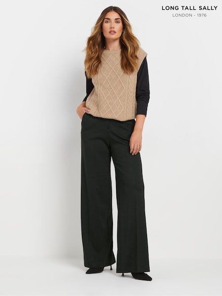 Long Tall Sally Black Premium Ponte Wide Leg Trousers (AU1029) | €57