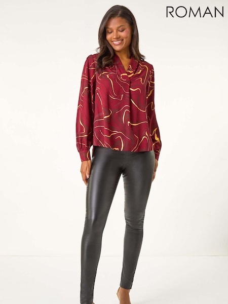 Roman Red Marble Foil V-Neck Top (AU1045) | €53
