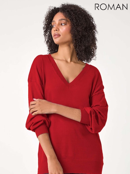 Roman Red Plain V-Neck Stretch Jumper (AU1046) | €40