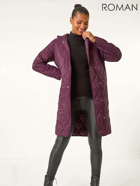 Violet - Roman irizații Diamond Quilted Cu glugă Coat (AU1059) | 559 LEI