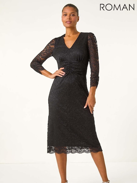 Roman Black Corded Lace Midi Dress (AU1062) | €79