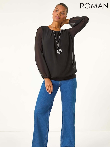 Roman Chiffon Banded Hem Pleated Top (AU1065) | 61 €