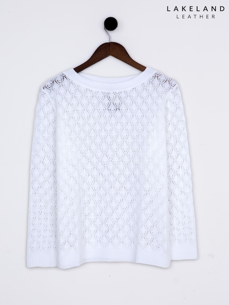 Lakeland Clothing Maria Pointelle Detail White Jumper (AU1183) | AZN 75