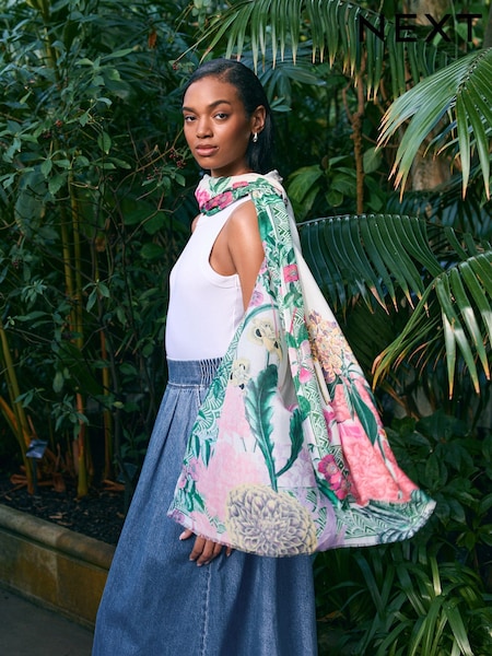 Ecru Floral Kew Collection Lightweight Scarf (AU1189) | €34.50