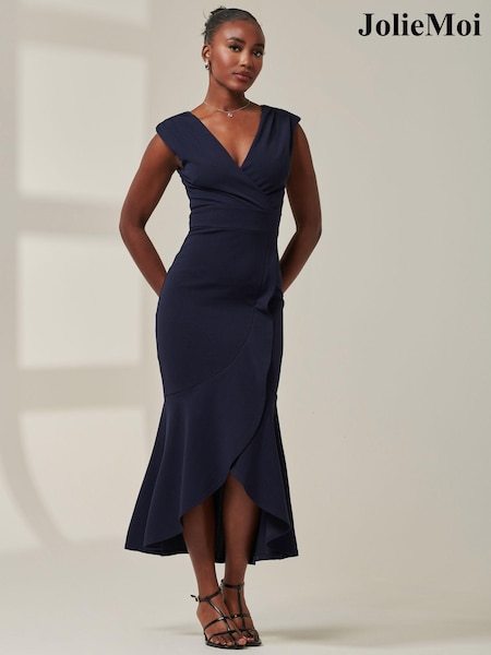 Jolie Moi Blue Tara Sleeveless Draped Maxi Dress (AU1195) | 391 QAR