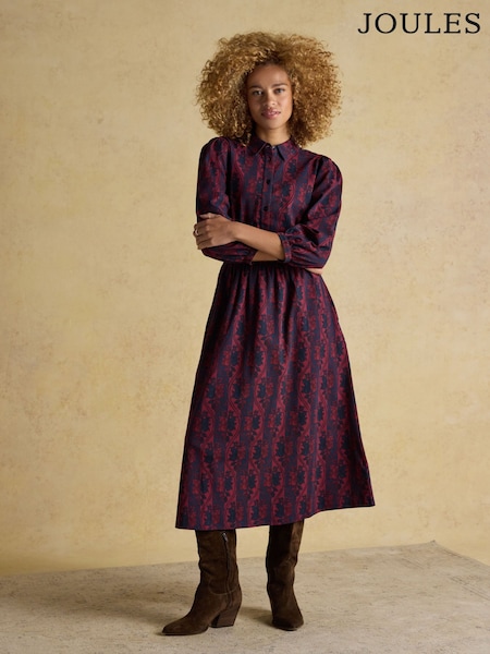 Joules Hazel Burgundy Red Jersey Shirt Dress (AU1210) | AED344
