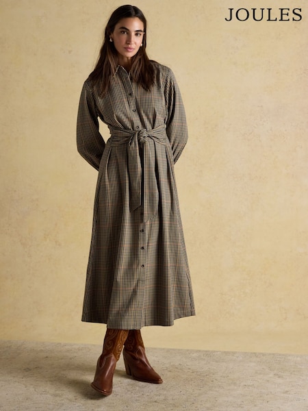 Joules Clarice Brown Knot Waist Dress (AU1216) | R$ 780