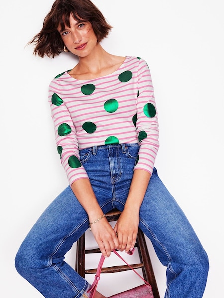 Boden Cream 100% Cotton Ella Long Sleeve Breton T-Shirt (AU1246) | €24