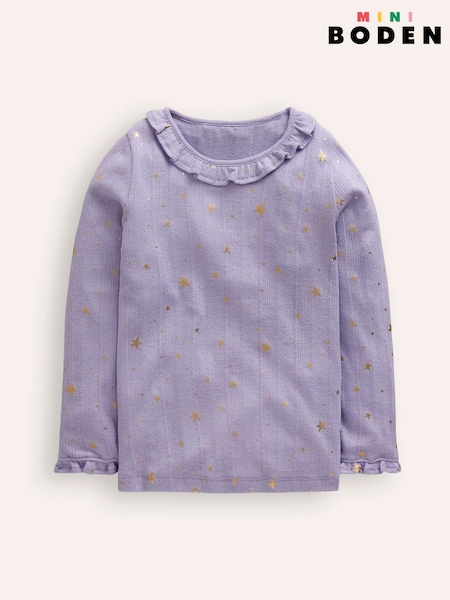 Boden Purple Ruffle Sparkle Pointelle Top (AU1247) | AED49 - AED55