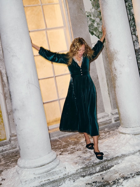 ירוק - Boden Jocelyn Velvet Tea Dress (AU1262) | ‏553‏₪