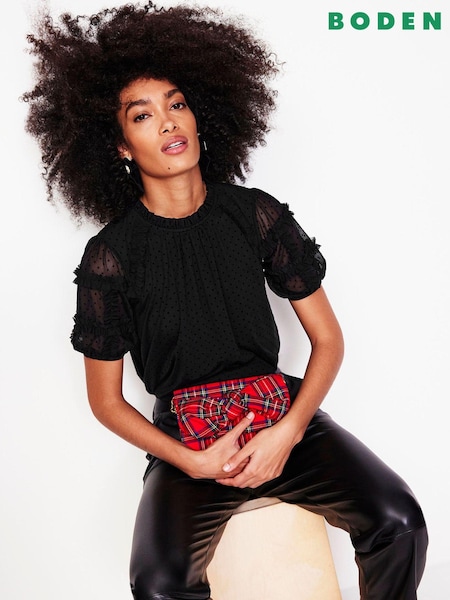 Boden Black Short Sleeve Tulle Top (AU1263) | €46