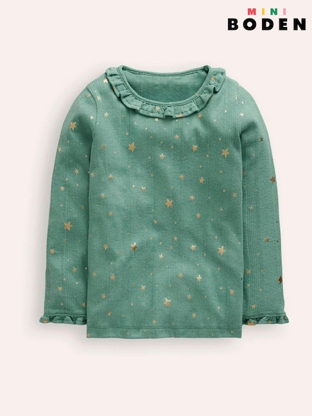 Boden Green Ruffle Sparkle Pointelle Top (AU1266) | €15 - €18