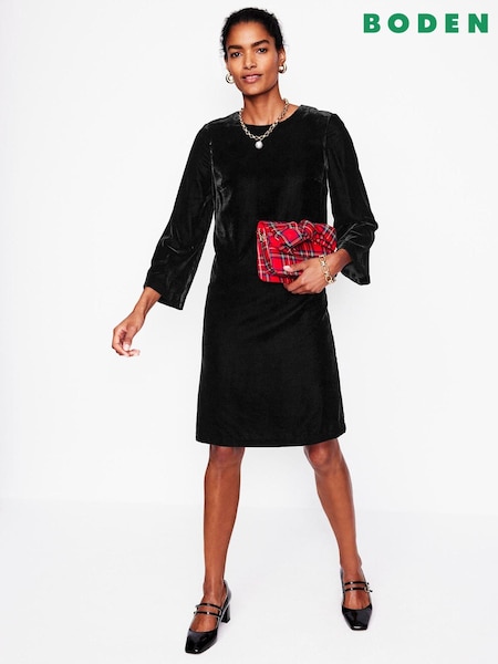 Boden Black Velvet Long Sleeve Shift Dress (AU1348) | €96
