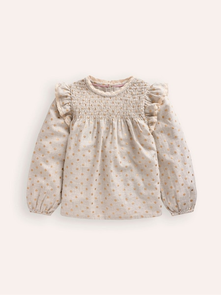 Boden Cream Smocked Ruffle 100% Cotton Blouse (AU1376) | AED78 - AED93