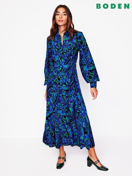 Boden Blue Martha Godet Maxi Shirt Dress (AU1382) | AED506