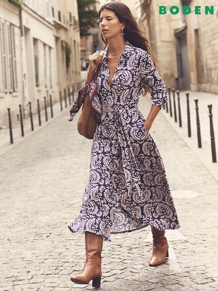 Boden Pink Marcia Jersey Midi Shirt Dress (AU1399) | 242 QAR