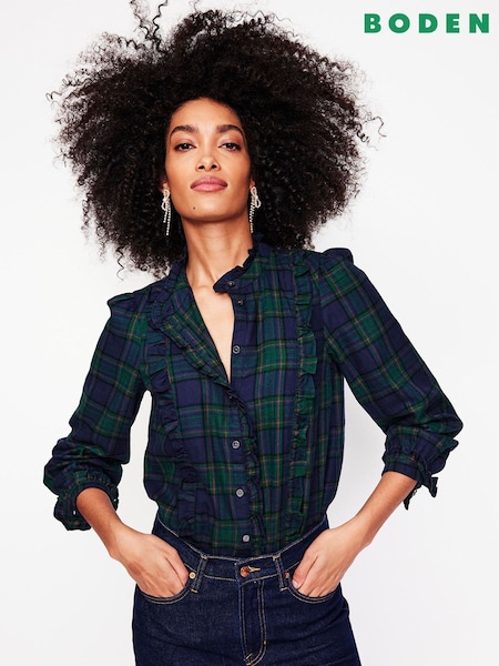 Boden Green Isla Frill Detail 100% Cotton Blouse (AU1448) | €53