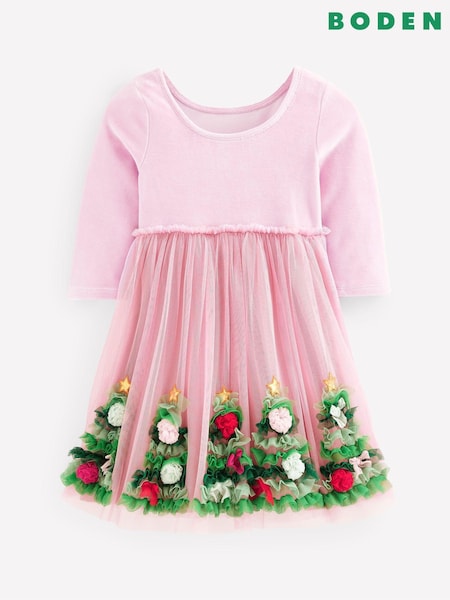 Boden Pink Velvet Tulle Christmas Appliqué Party Dress (AU1450) | €48 - €52
