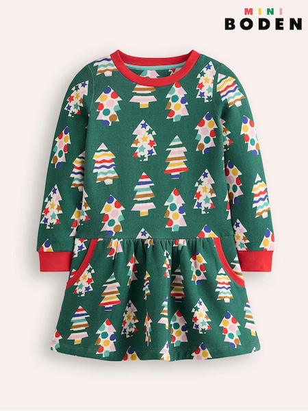 Boden Green Cosy Printed Christmas Sweatshirt Dress (AU1472) | AED84 - AED102