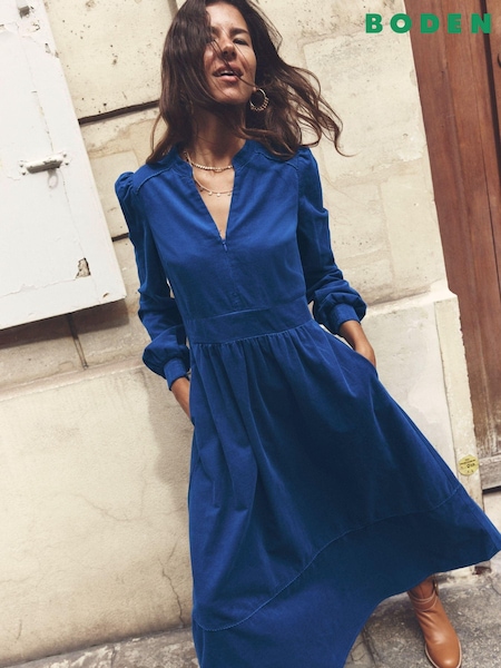 Boden Blue 100% Cotton Zoe Zip-Up Corduroy Midi Dress (AU1503) | €124