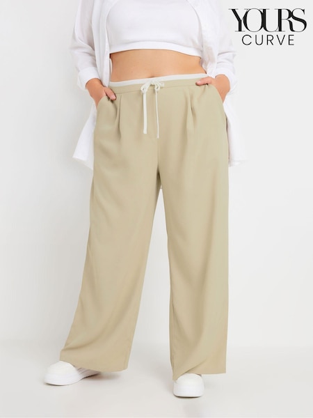 Natural - Yours Curve Pantaloni lați cu șnur cu contrast cu talie (AU1532) | 231 LEI
