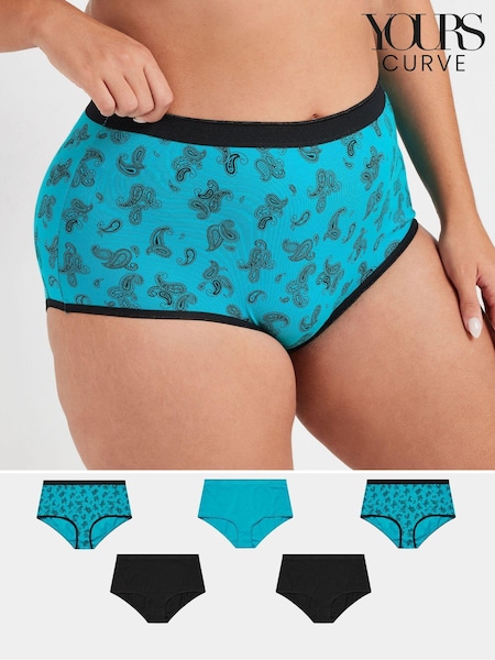 Yours Curve Green Stretch Full Briefs 5 Pack (AU1535) | €24