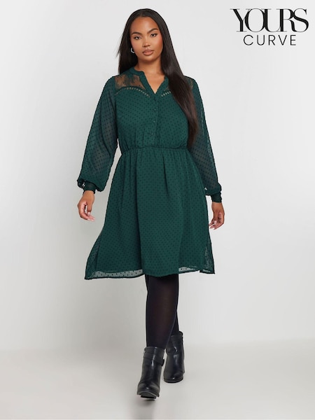 Yours Curve Green Lace Dobby Mesh Dress (AU1538) | 2,223 UAH