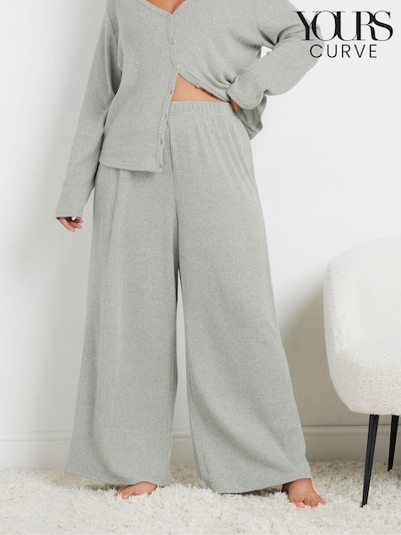 Yours Curve Grey Limited Ribbed Wide Leg Pants (AU1540) | 114 QAR