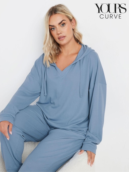 Sininen - Yours Curve Waffle Cropped Hoodie (AU1542) | €44
