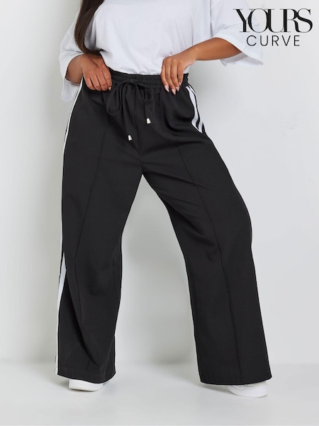 Yours Curve Black Double Side Stripe Wide Leg Trousers (AU1543) | kr443
