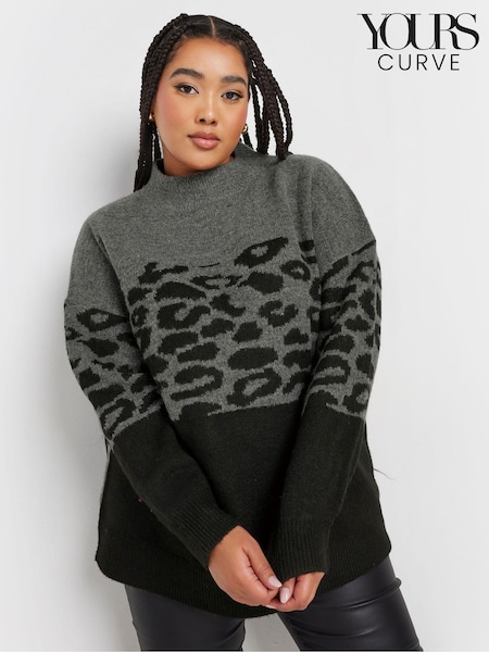 Harmaa - Yours Curve Animal Väriblokki Korkea kaulus Neulepusero (AU1556) | €54