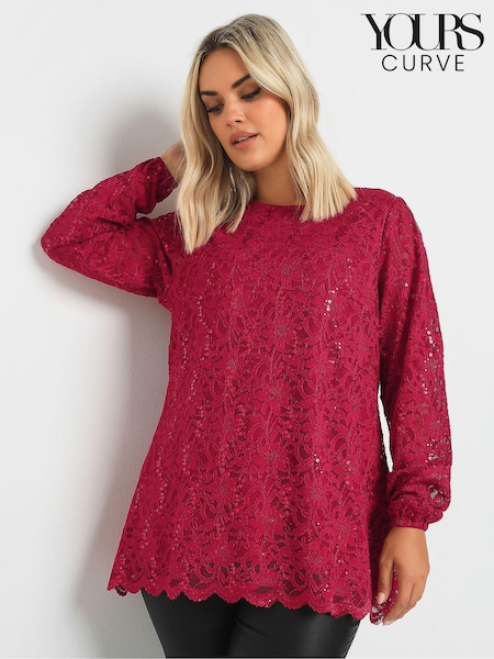 אדום - Yours Curve Lace Scallop Edge Top (AU1563) | ‏171‏₪