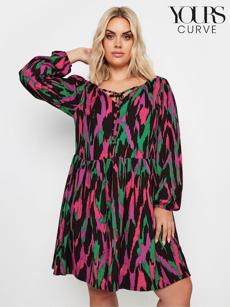Yours Curve Black Abstract Print Textured Dress (AU1572) | R$ 305