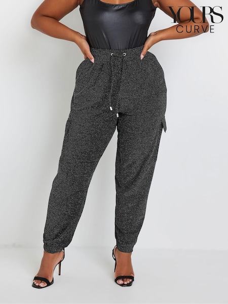 Yours Curve Black Cargo Glitter Harem Trousers (AU1573) | €44
