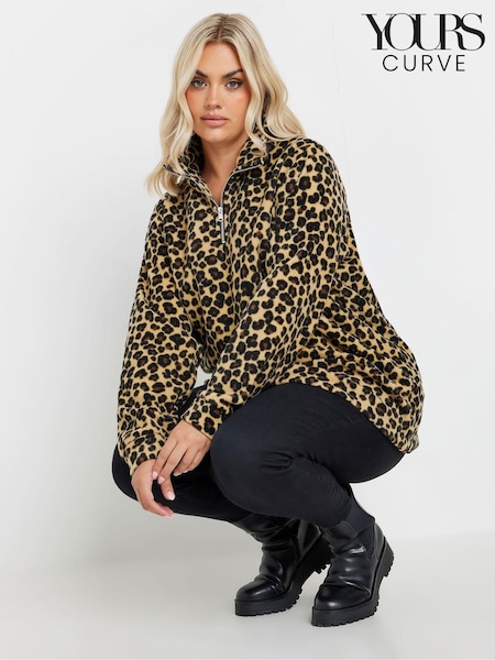 Yours Curve Leopard Print Half Zip Fleece Jacket (AU1586) | ‏146‏₪