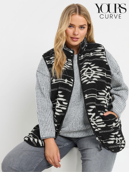 Yours Curve Aztec Print Teddy Borg Gilet (AU1587) | €46