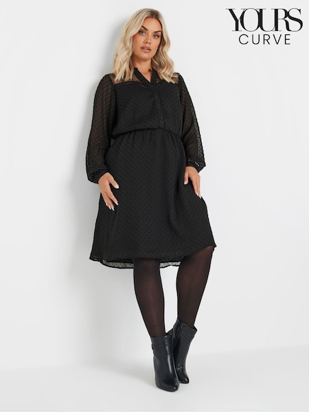 Yours Curve Black Lace Dobby Mesh Dress (AU1606) | 2,223 UAH
