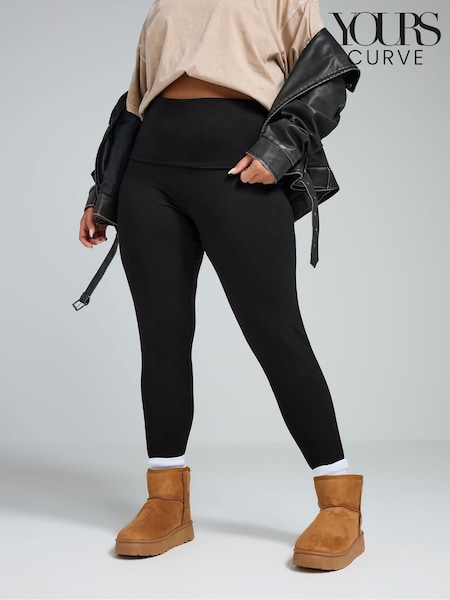 Yours Curve Black Limited Collection Fold Over Leggings (AU1608) | R$ 215