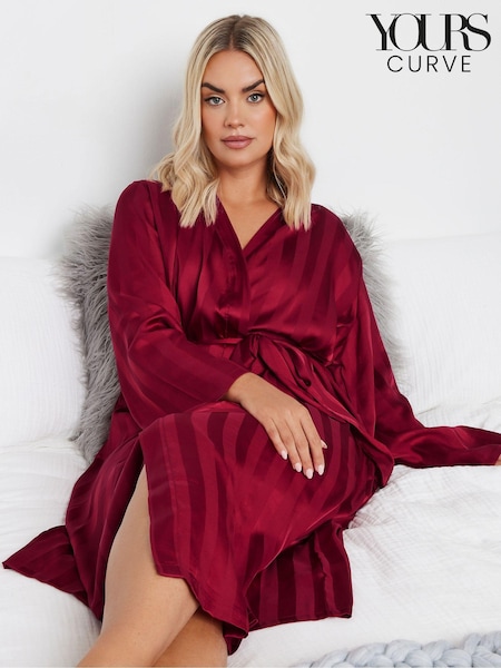 Yours Curve Red Jacquard Stripe Satin Robe (AU1609) | €36