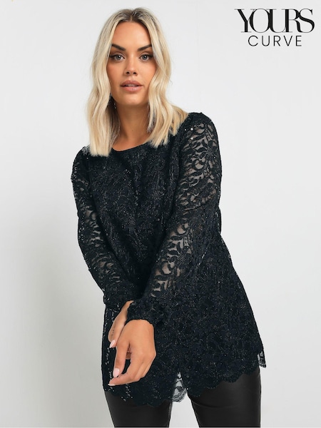 שחור - Yours Curve Lace Scallop Edge Top (AU1615) | ‏171‏₪
