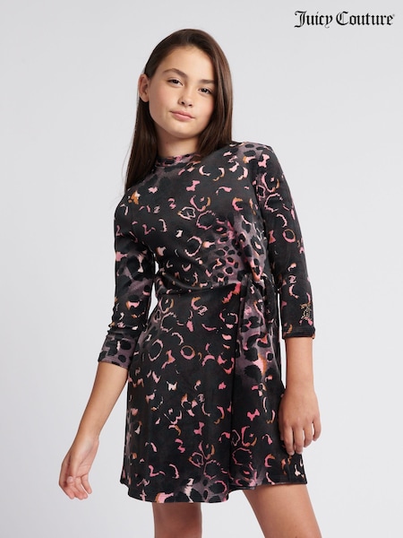 Juicy Couture Black Girls Leopard Print Velour Dress (AU1632) | €93 - €112